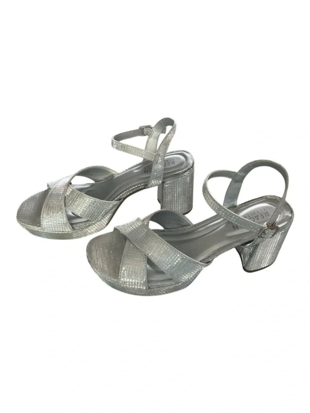 Kenneth Cole Reaction Reeva Platform Sandals - Silver Metallic Grid